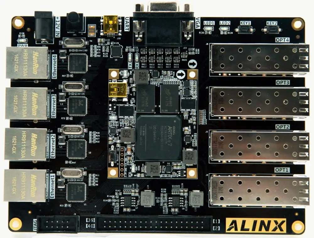 XILINX Artix-7 FPGA Development Board A7 XC7A100T 4 Ethernet 4 SFP ALINX Brand (Board+JTAG Downloader+ WM8731 Audio Module)