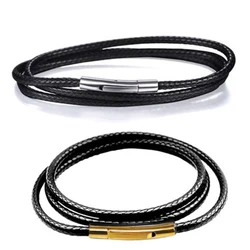 45-60cm Necklace Cord For Women/Men Black Leather Cord Wax Rope Lace Chain Stainles Steel Buckle For DIY Necklace Jewelry Making