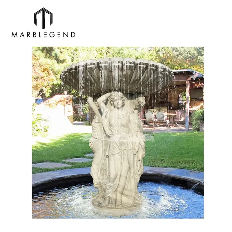 Large Figure Statue Sculpture Outdoor Garden White Beige Marble Stone Water Fountain