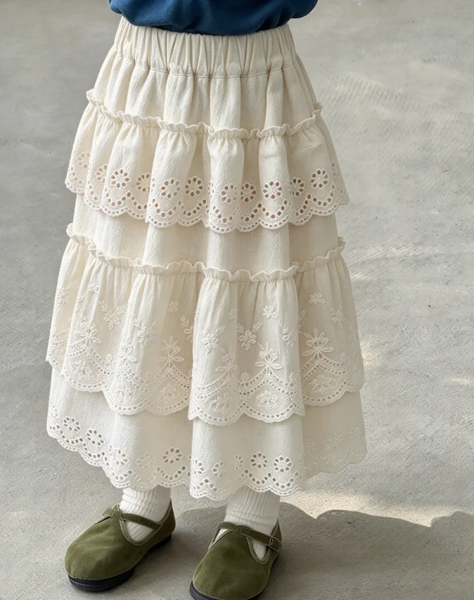 Girls Skirts 2026 Autumn New Fashion Stacked Skirt Children Clothes Girls Baby Flowers Embroidery Skirts