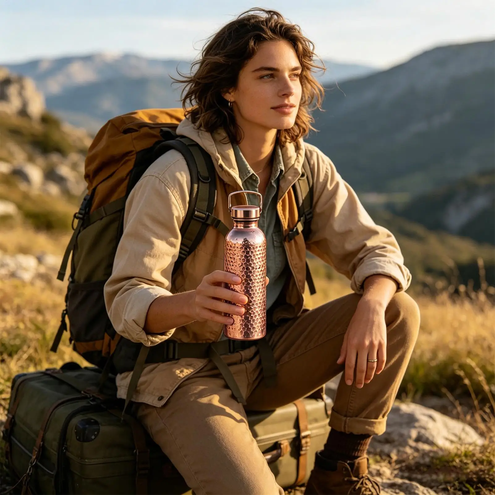 800ml Pure Copper Insulated Stainless Steel Water Bottle