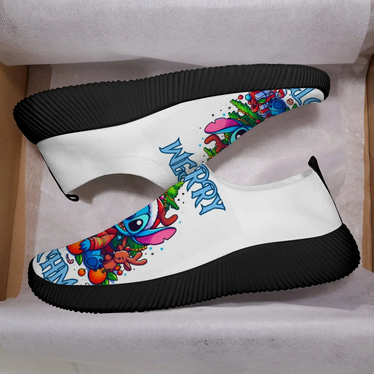 أزياء النساء أحذية رياضية غرزة عيد الميلاد الملونة الكرتون الانزلاق على ديزني المرأة أحذية رياضية أحذية المشي خفيفة الوزن #5