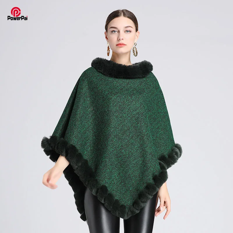 

Thicken Warm Faux Rex Rabbit Fur Poncho Cape Coat Women Fashion Loose Pullover Winter Autumn Cloak Wraps