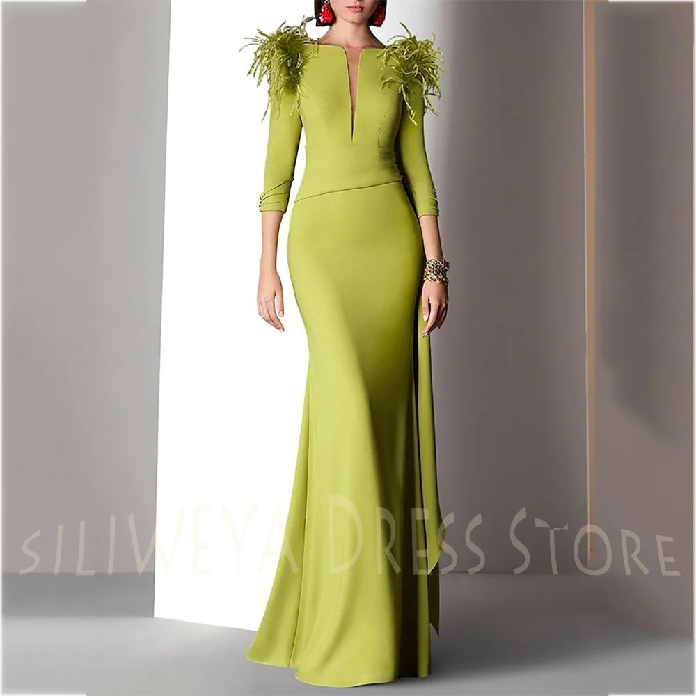 Luxo elegante penas vestidos de noite com manga longa o pescoço ocasião formal sereia festa de formatura vestido para mulher personalizado