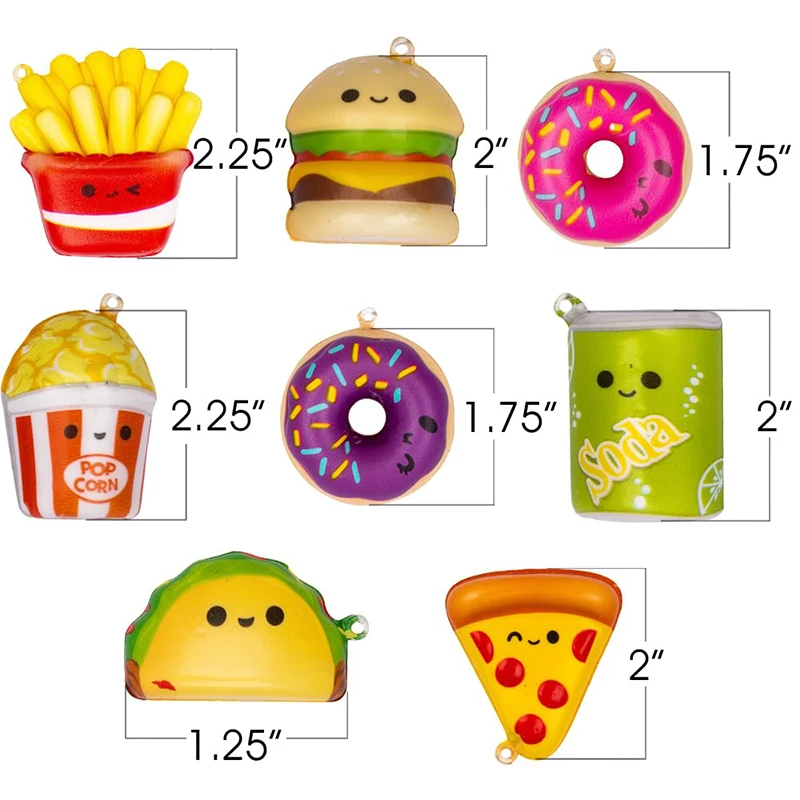 6Pcs Simulated Food Donut Fries Squish Stress Relief Toys for Kids Birthday Party Favors Classroom Rewards Gift Goodie Filler