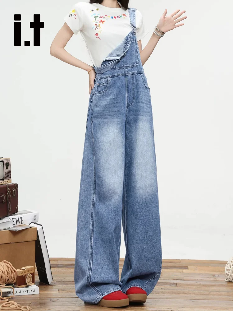 

Новый джинсовый комбинезон ItCHOCOOLATE светло-голубого цвета для женщин, свободный крой, с высокой талией, широкие штанины, в американском стиле, весна-лето