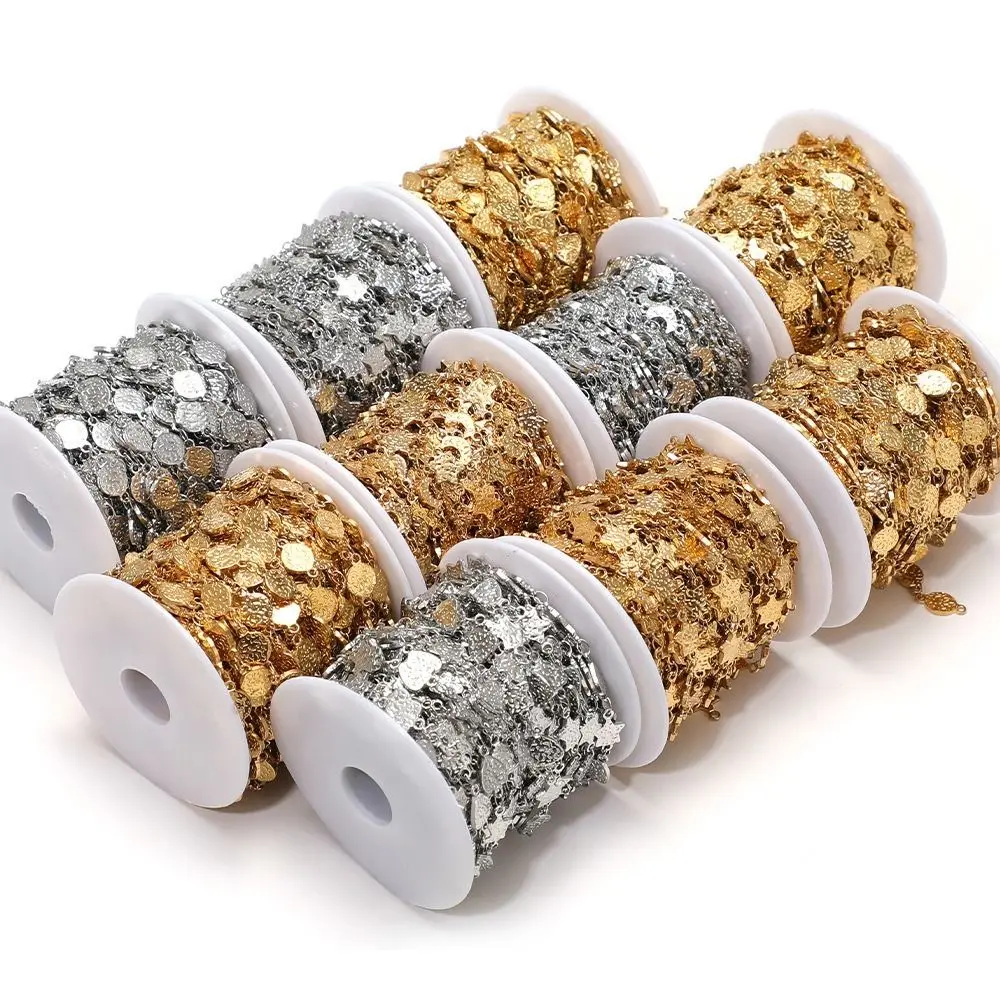 Copper Material Jewelry Making Chains Stainless Steel 1 Meter Length Bracelet Making Chains Sequins Design 6mm Width view 4