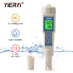 Yieryi Professional 3 IN 1 PH EC Temp Meter Aquarium 0-14 PH Tester Detector 0~19990μs/cm EC Monitor for Water Hydroponics Pool