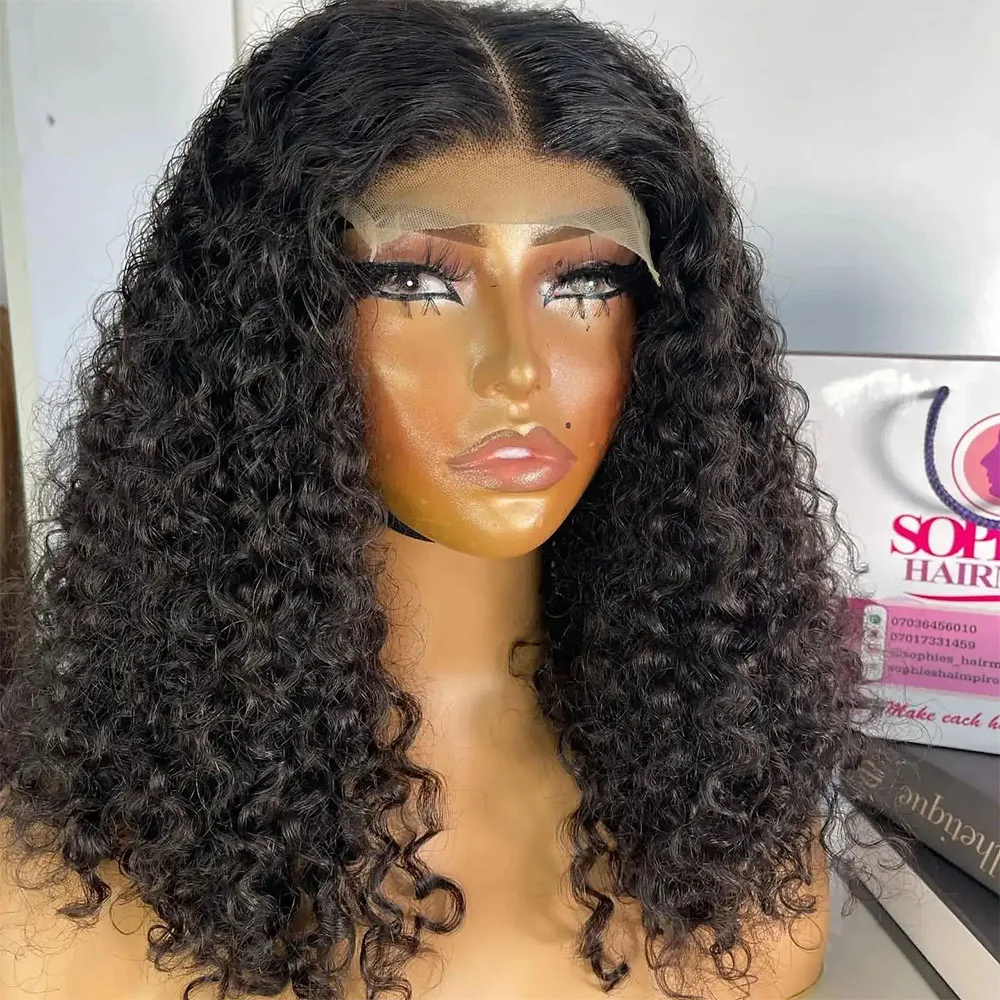 4x4 Deep Wave Bob Wig Lace Frontal Wig Human Hair Natural Hairline Peruvian Remy Curly Short Bob Lace Wig Preplucked Baby Hair