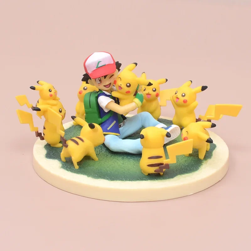 Pokemon Ash Ketchum Pikachu Anime Figure Garage Kits Ornament PVC Manga Statue Action Figurine Collectible Model Toys Doll Gift