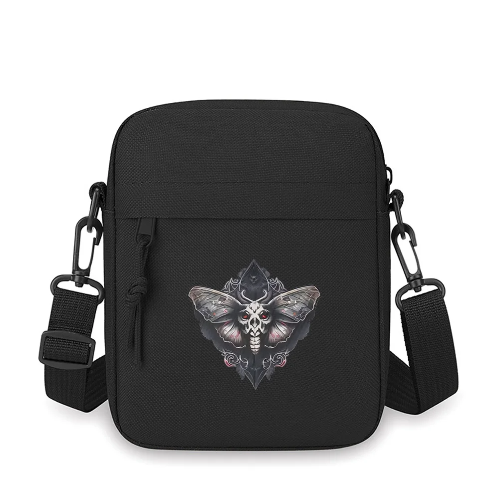 

Skull moth wings black frame art Men Crossbody Bag Single Shoulder Women Cartoon Anime Film Printing Design Unisex