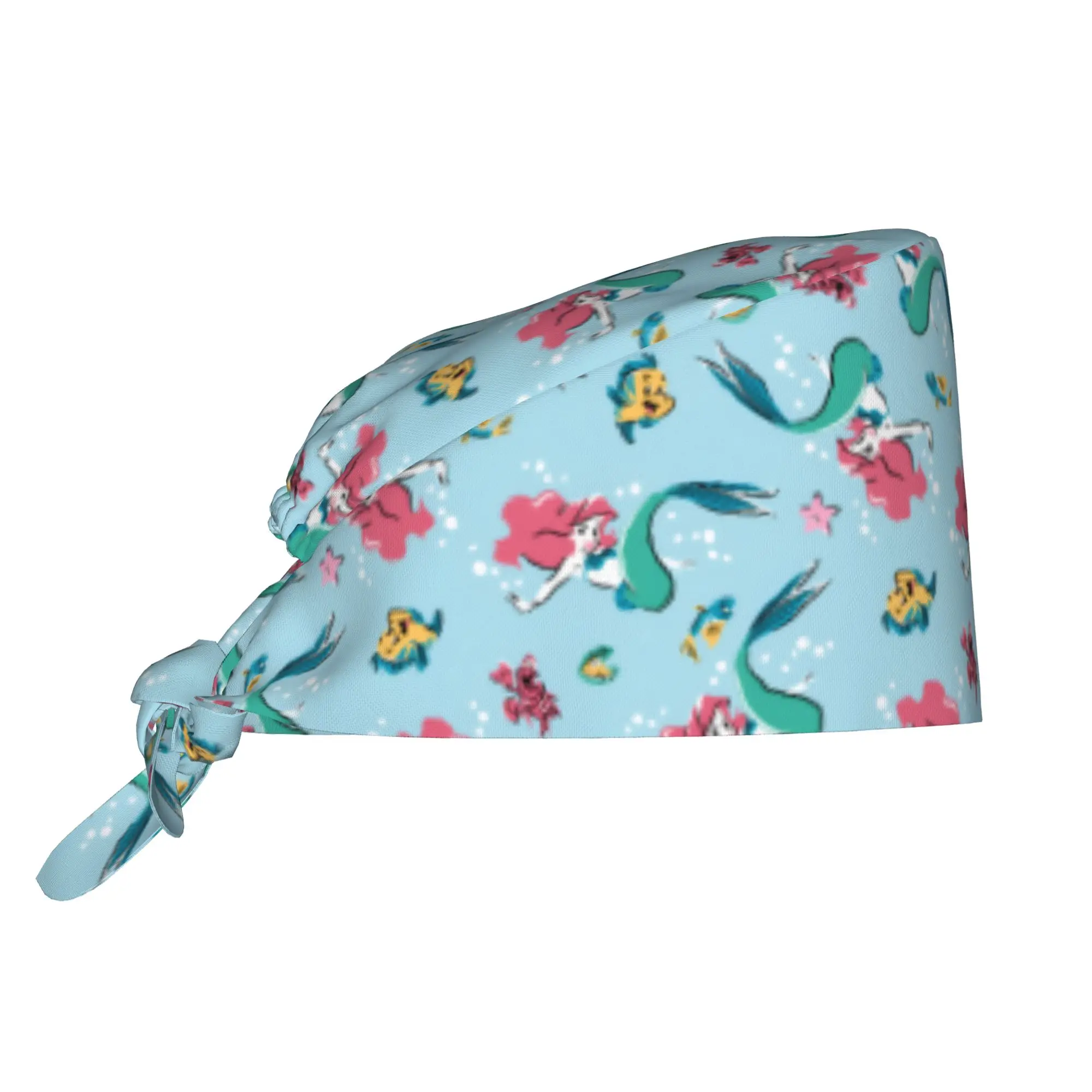 Custom Adjustable Littles Anime Mermaides Working Hat Men Women Fish Manga Scrub Caps Scrub Nursing Doctor Surgeon Cap for Chef