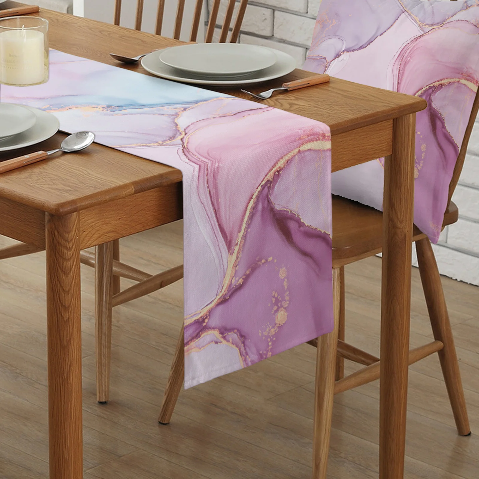 Spring Marble Gradient Pink Table Runner for Dining Table Decor Anti-stain Rectangular Dining Table Runner Wedding Decoration