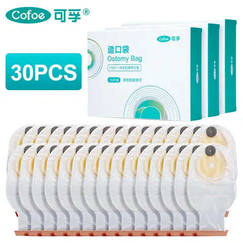 Cofoe 30 sztuk/partia ekonomiczne worki kolostomijne z zaworem spustowym dla dorosłych jednoczęściowy system medyczny woreczek stomijny z zapięciem na klips 450ml