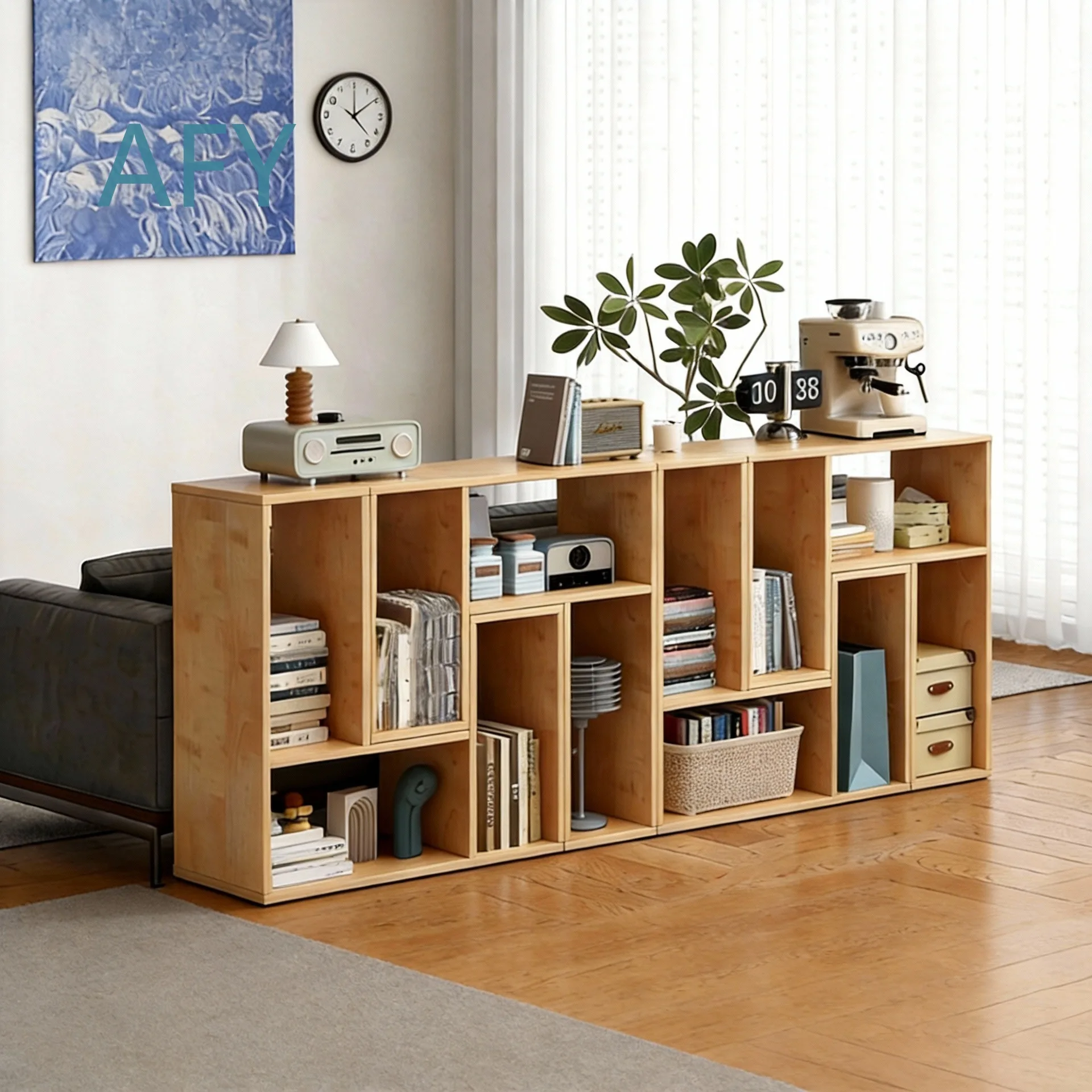 Solid Wood Combination Bookcase Grid Cabinet for Living Room DIY Wall Mounted Low Storage Cabinet Locker 2026 New Modular