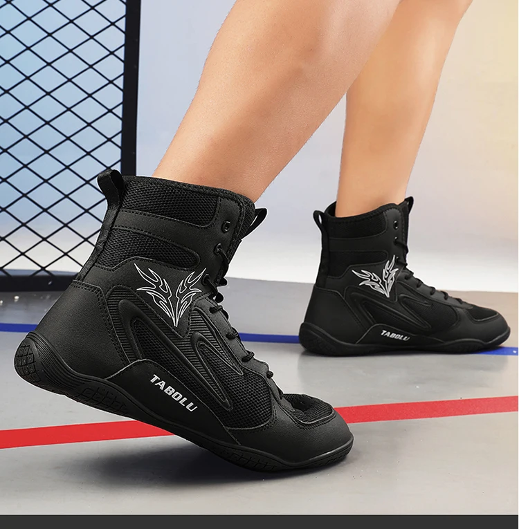 أحذية مصارعة خفيفة الوزن للرجال أحذية ملاكمة شبكية قابلة للتنفس أحذية ملاكمة للتدريب للرجال أحذية رياضية باللون الأسود والأحمر