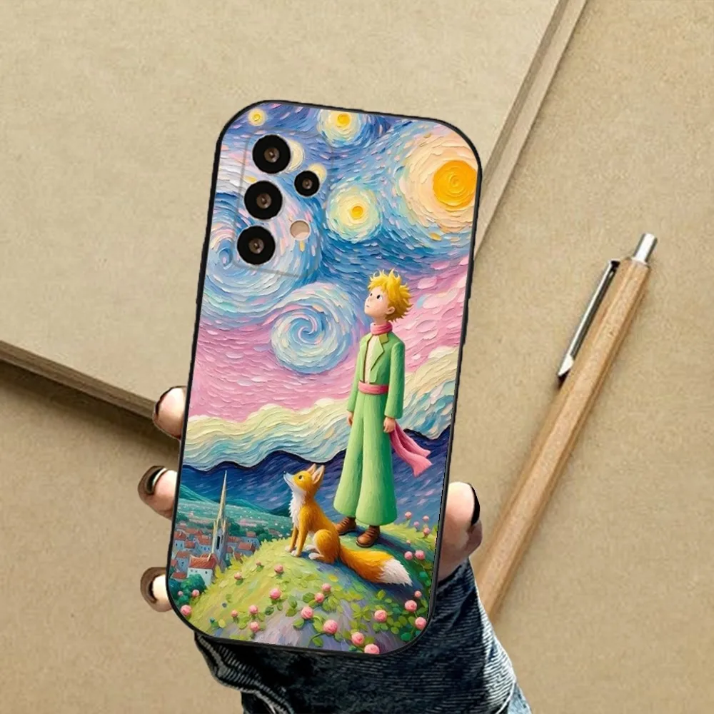 Cute The Little Prince Phone Case For Samsung S24,23,23,22,30,21,10,9,Note20 Ultra,Lite,Ultra,5G,Plus,FE,Black Soft Case