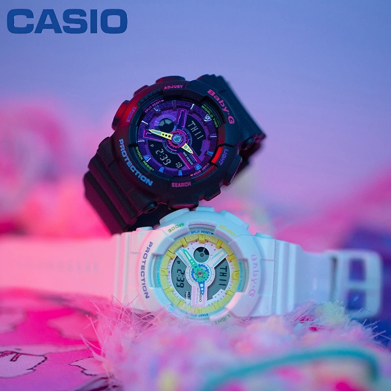 Casio BABY-G BA-110TM Fashion Couple Quartz Watch Shock Resistant 100M Waterproof Day & Night Theme Pair Wristwatch