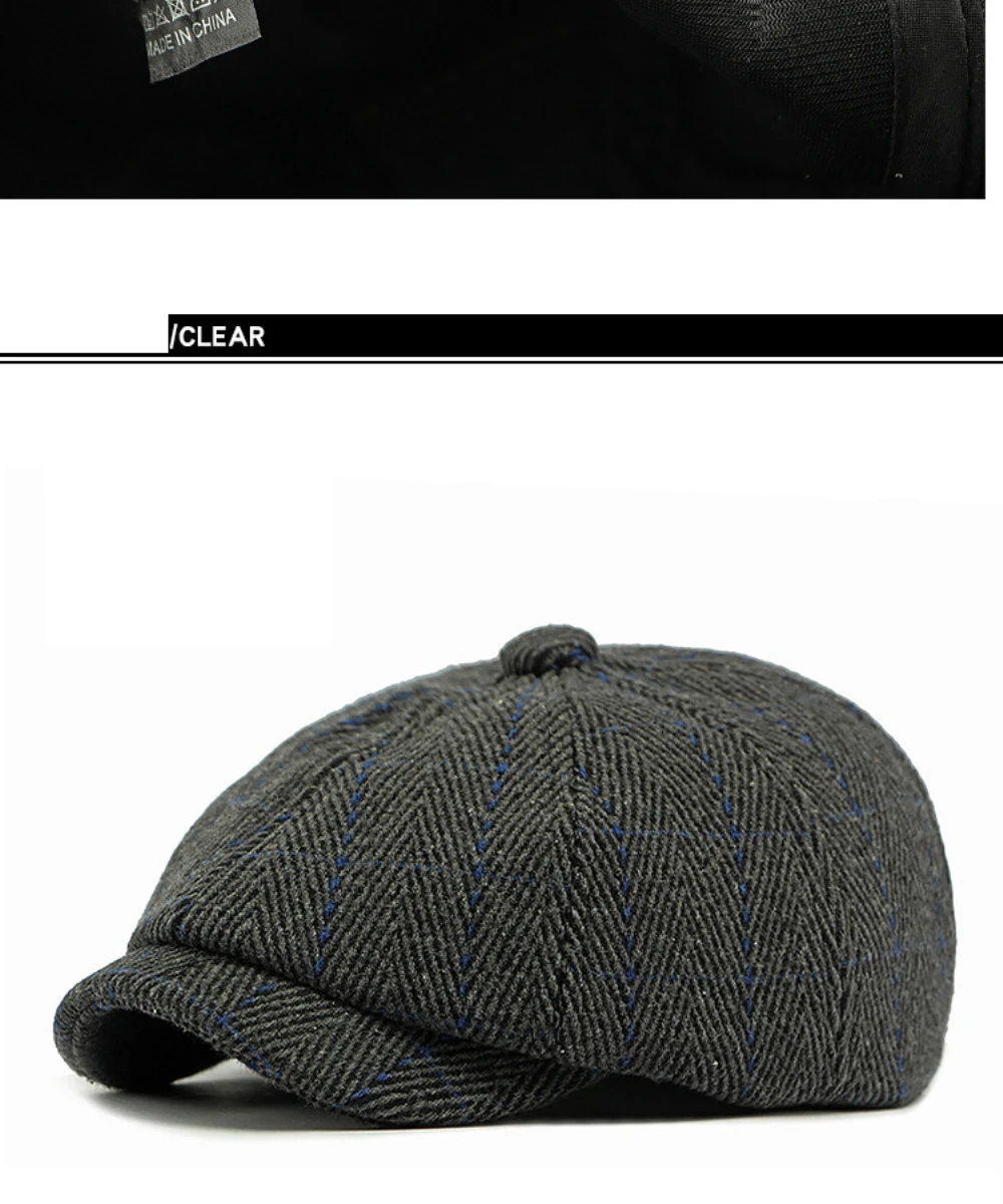 HT4557 Männer Frauen Berets Neue Herbst Winter Hut Retro Achteckige Flache Kappe Künstler Maler Baskenmütze Hut Männlich Weiblich Plaid Ivy Baskenmütze Kappe – Detail 14
