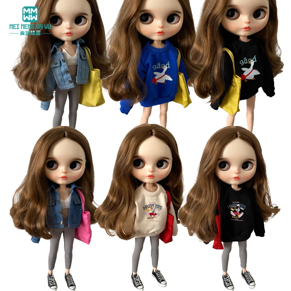 Blyth doll clothes azon OB22 OB24 fashion sweatshirt denim jacket legging shoulder backpack doll accessories