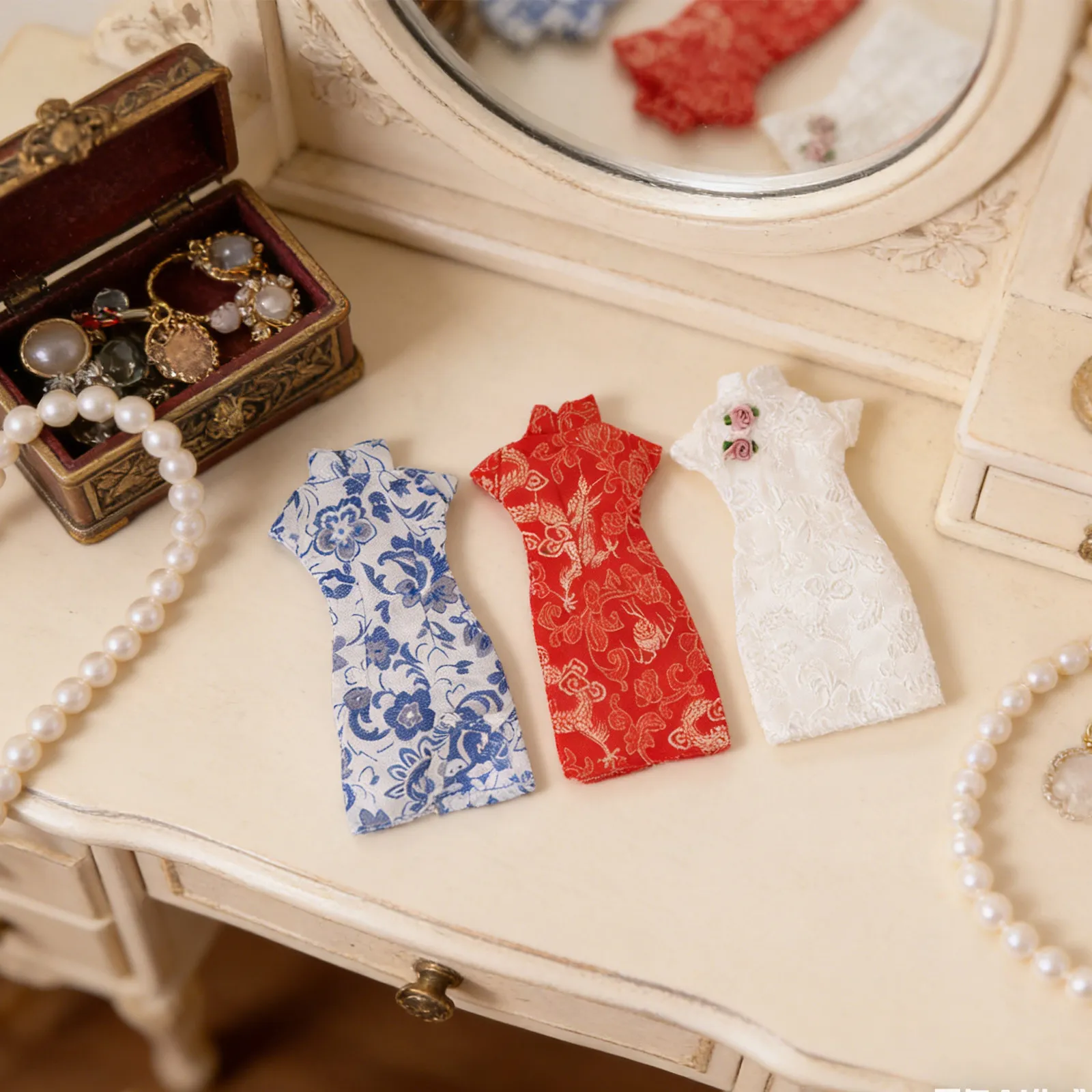 

3Pcs Cheongsam Clothes Soft Reusable Costume Easy Dressing Lovely Chinese Style Decorative Dress for Pretend