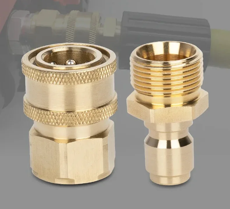 M22 Messing-Schnellanschluss-Adapter-Set, 14/15 mm Hochdruckreiniger-Schlauchanschluss für Autowaschmaschine und Pistolenrohre – Detail 1