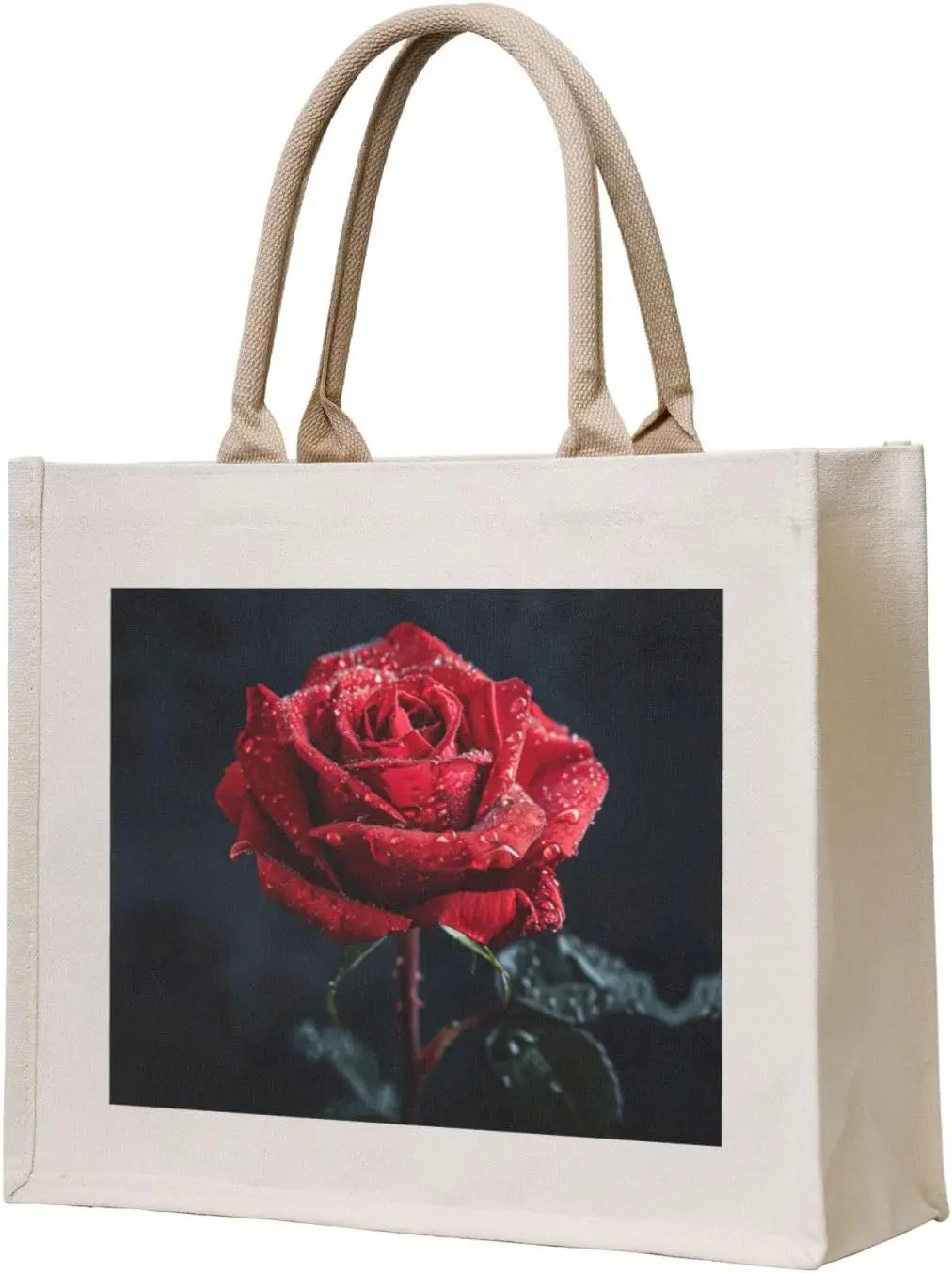 Red Rose Canvas Carrying Tote Bag,Personalized Present Bag, Womens Tote Bag For Yoga, Work,