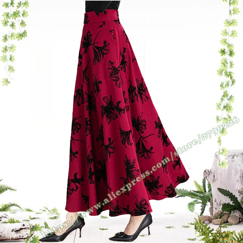 2024 Fashion Elegant High-quality Khaki Floral Pattern Maxi Skirt Autumn Slim A-line Vintage Printed Skirt large Plus size 5XL