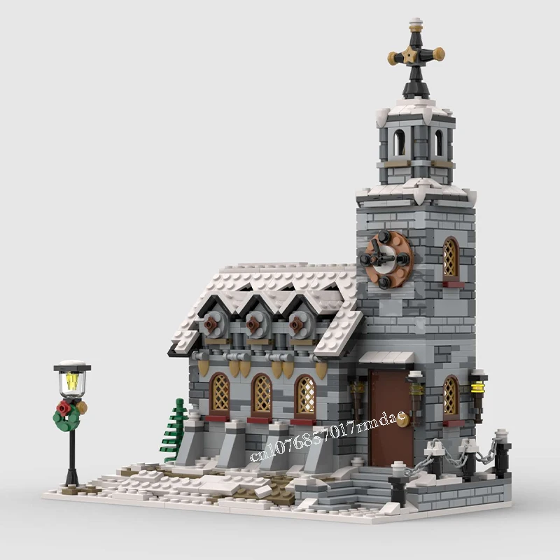 1074 Stuks Stad Hot Selling Street View Moc Modulaire Kleine Winterkerk Diy Creatieve Ideeën Kind Speelgoed Verjaardagcadeau Kerstblokken