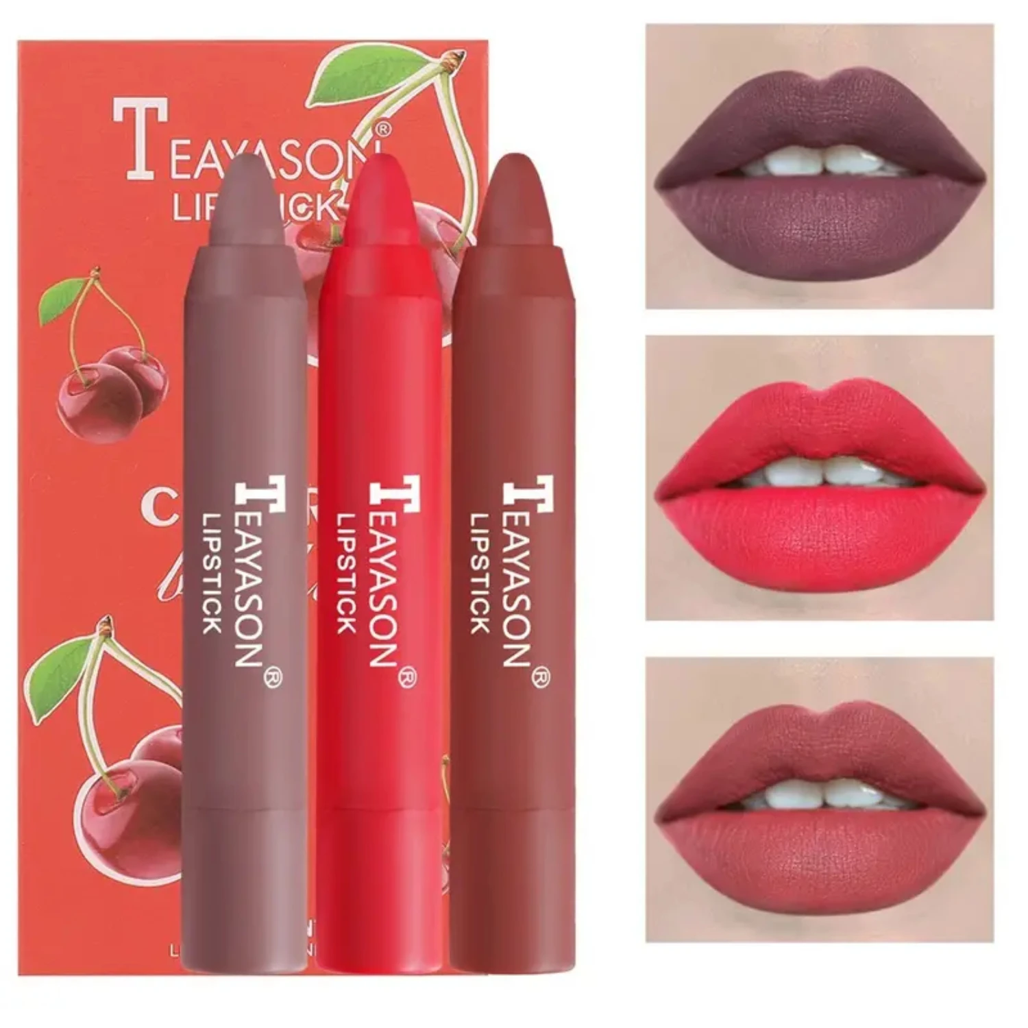 Velvety 3-Piece Set of Matte Lipstick Pens in Bean Paste and Milk Tea Colors