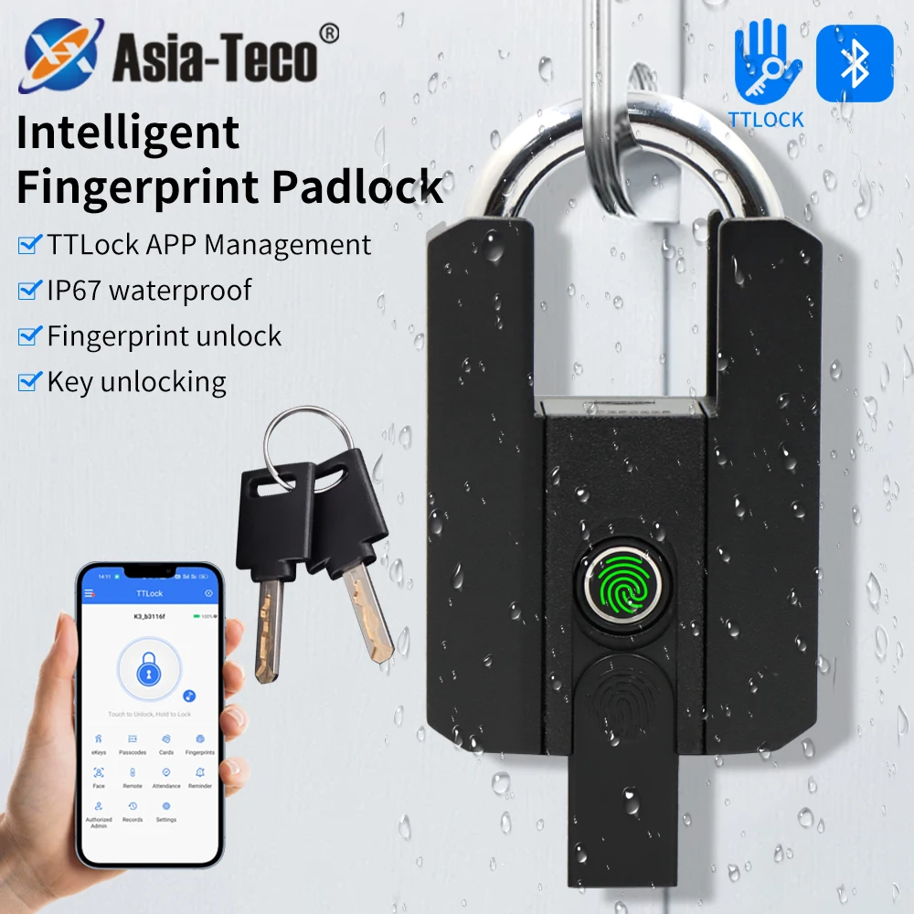 IP67 TTLock Smart Padlock Bluetooth APP Fingerprint Lock Keyless Bag Pad Lock G2 Gateway Aleax Google Home Electronic Door Lock