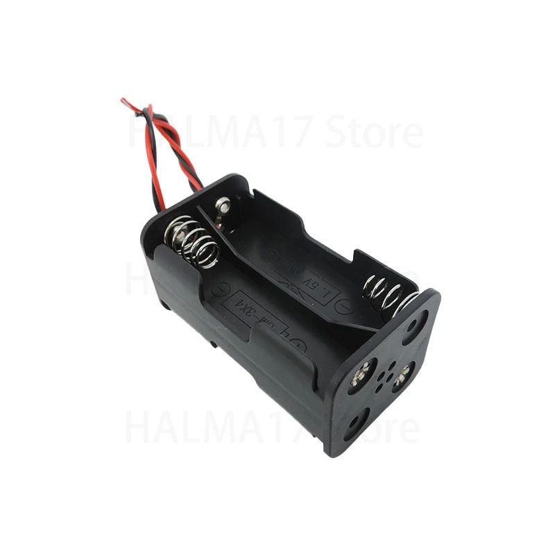 4 solt AA Battery Holder 6V 4 X AA Batteries Black Plastic Storage Box Case Dual Layers with Connector Wire Leads J17