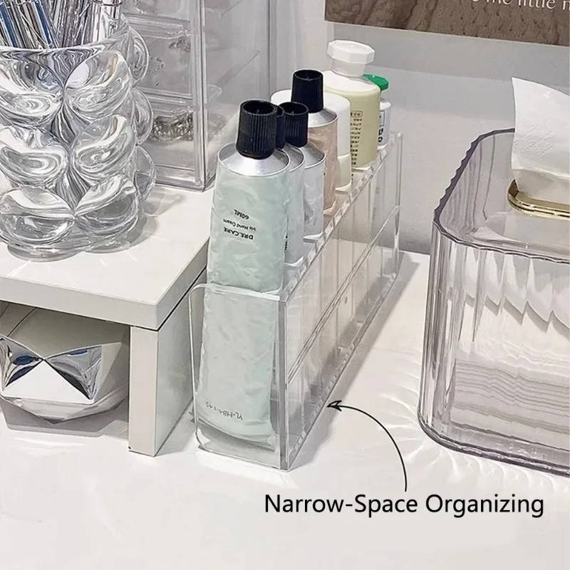 Vanity Countertop Clear Acrylic Cosmetic Storage Box Multi-Compartment Hand Cream Organizer for Toothpaste