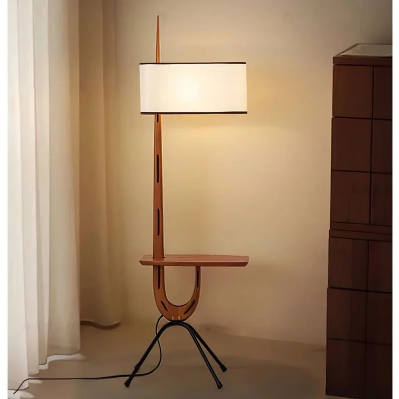 

Solid Wood Medieval Floor Lamp Living Room Sofa Bedroom Bedside Lamp Storage Standing Light Decoration Retro Lamps LED Lighting