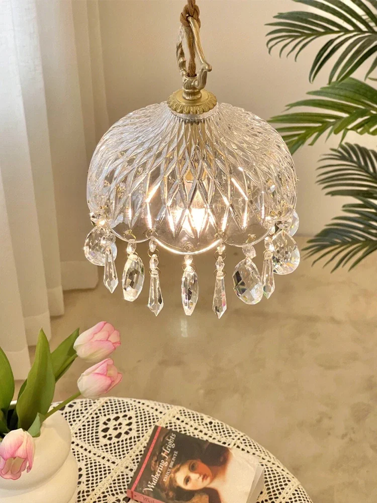 Nordic light luxury aisle light French all-copper crystal chandelier Internet celebrity homestay entrance master bedroom