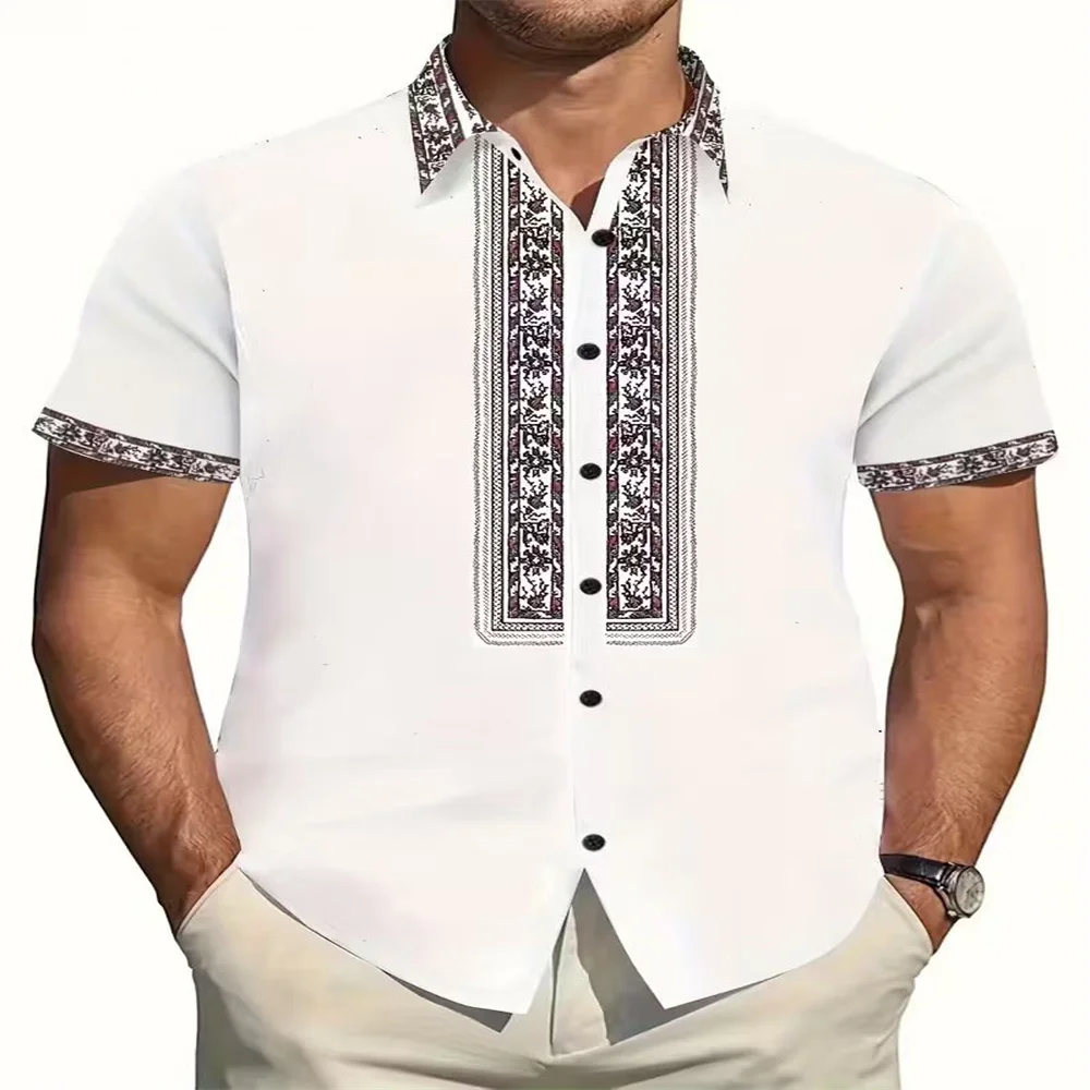 

2025 Summer Sale Ethnic Style Turn-down Collar Short Sleeve Shirt Loose, Breathable, Sweat-Absorbing Men's Casual Shirt