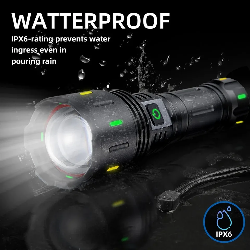 High Power LED Flashlight Super Bright Spotlight Lantern USB Rechargeable Powerful Tactical Torch With Fluorescent Strong Light