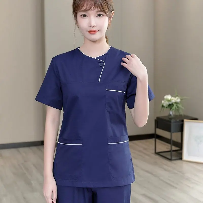 New round neck Scrub sets professional medical surgical gowns oral dental beauty salon workwear Doctor Nurse Uniform overalls