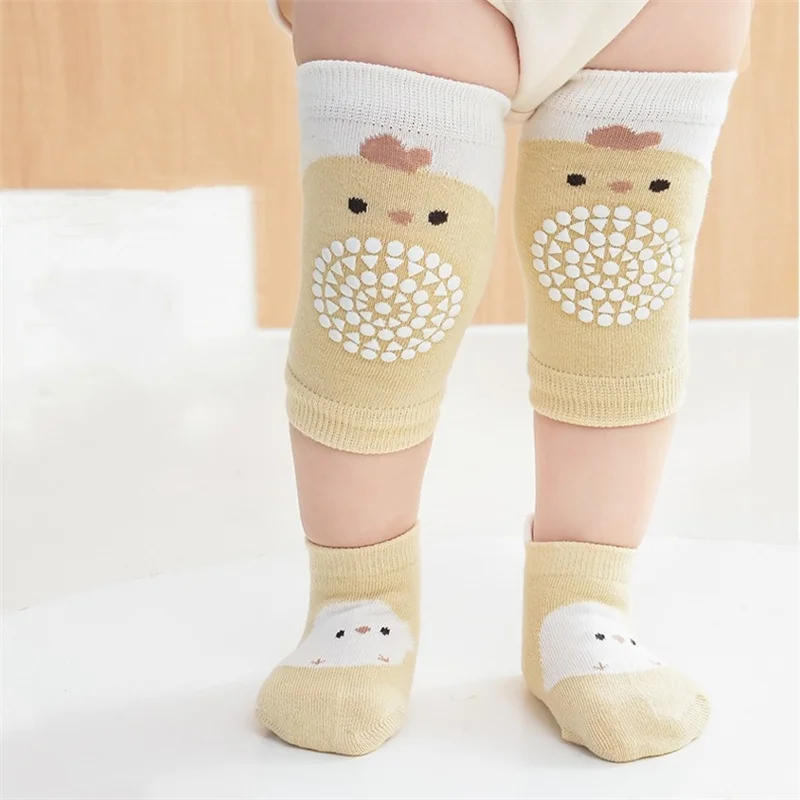 Kids Baby Anti-slip Cartoon Knee Pads Socks Sets Thin Cotton Mesh Crawling Knit Knee Pads Infant Toddler Floor Socks For 0-3 Yrs