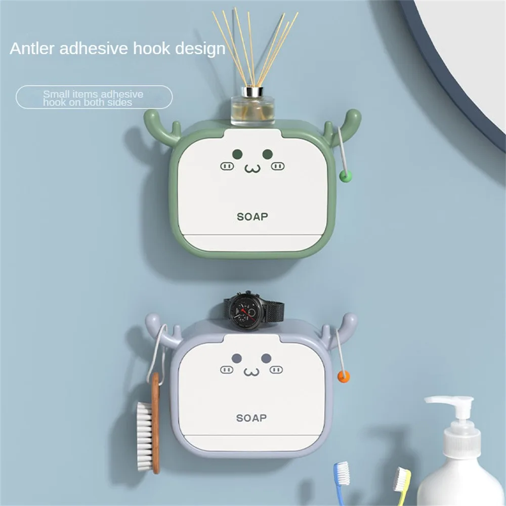 Cartoon Soap Holder ABS Soap Box Wall Hanging Drain Soap Box No Punch Sponge Soap Holder Soap Container Bathroom Accessories