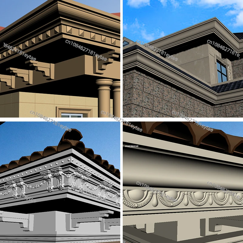 European Villa Eaves Mould, Roman Column Balcony Waistline Exterior Wall Decor