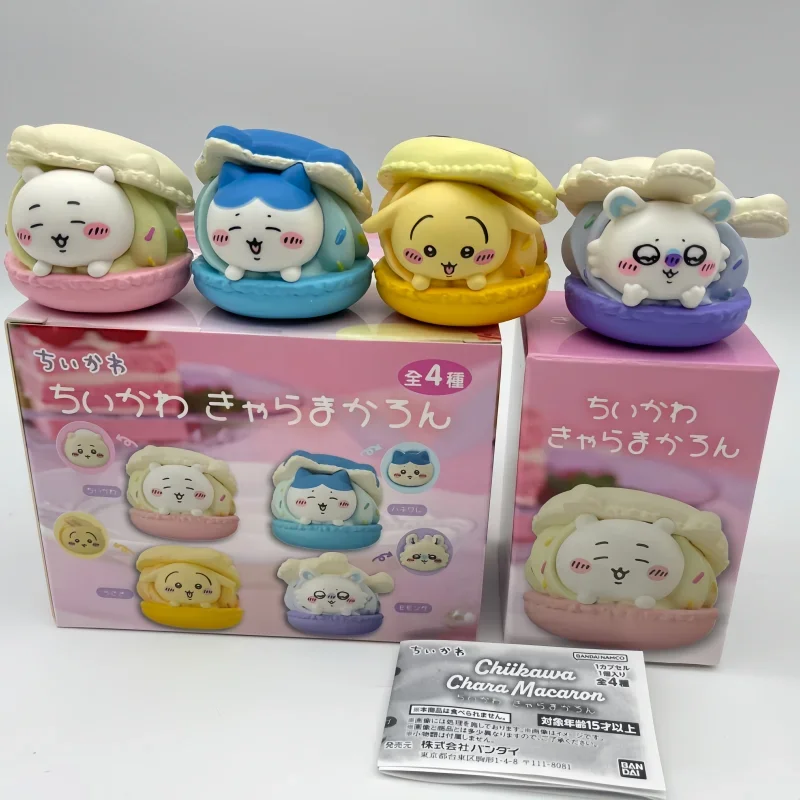 High Quality Chiikawa 4PCS Cute Macaron Dessert Gacha Figure Sets Usagi Hachiware Momonga Model Desktop Toys Birthday Fans Gifts