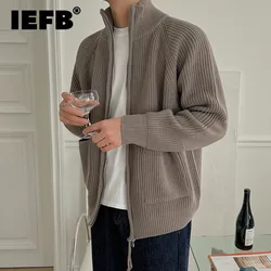 IEFB Knitted Cardigan Coat Men's Autumn Winter Korean Fashion Casual Solid Colo High Collar Sweater Zipper Loose 2023 9A6036