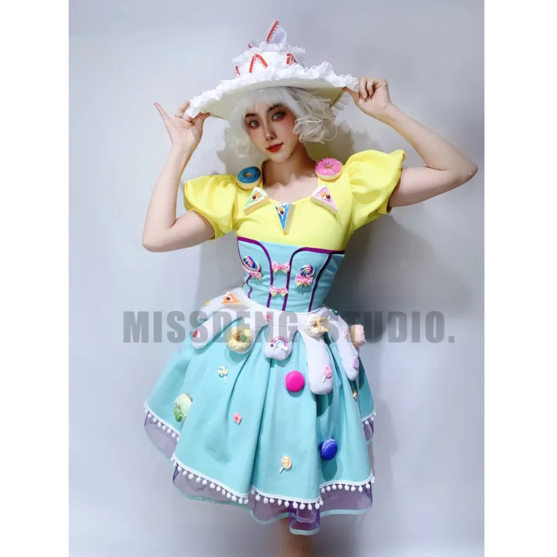 

Attraction Flower Car Performance Costume for Women Colorful Cake Skirt Amusement Park Parade Costume Flower Car Carnival Dress