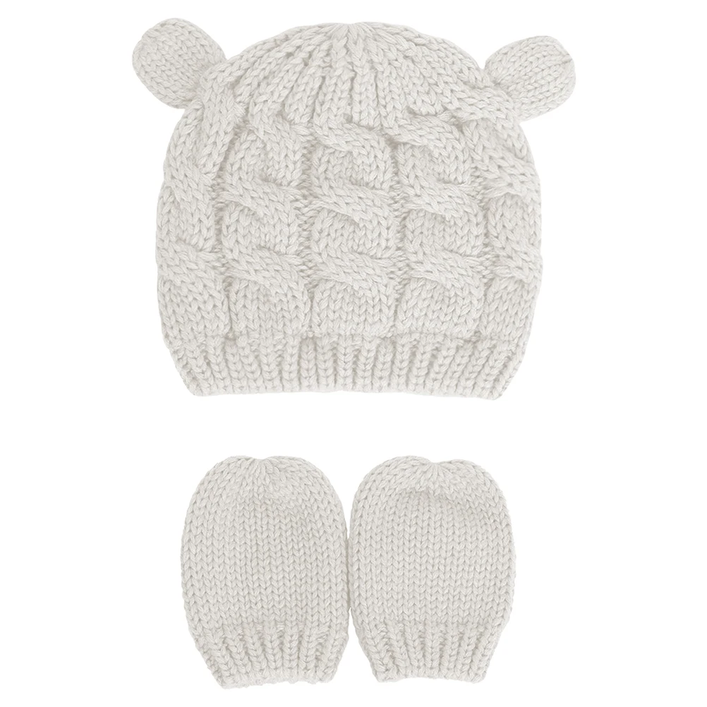 

Baby Hat Set Winter Warm Wool Yarn Cap Gloves Ears Baby Knitted Cap Beanie Hat Warm Autumn Winter Safe Comfortable Chic Lovely