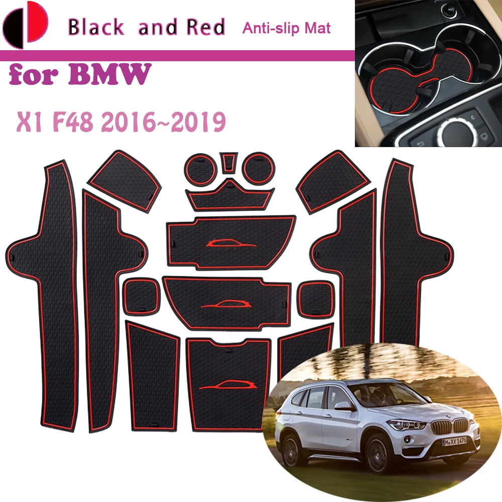 

Rubber Door Groove Mat for BMW X1 F48 2016~2019 2017 2018 Cup Cushion Gate Storage Slot Coaster Dust-proof Anti-slip Sticker Pad