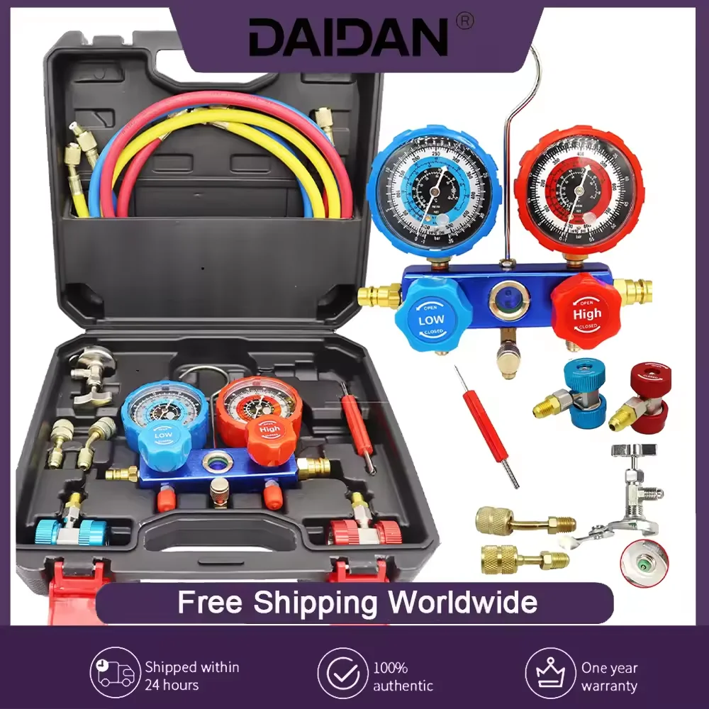 

3Way AC Gauge AC Manifold Gauge Set for R134A R22 R410a Refrigerant Freon Gauges with Hoses, Couplers Can Tap Works on Car Auto