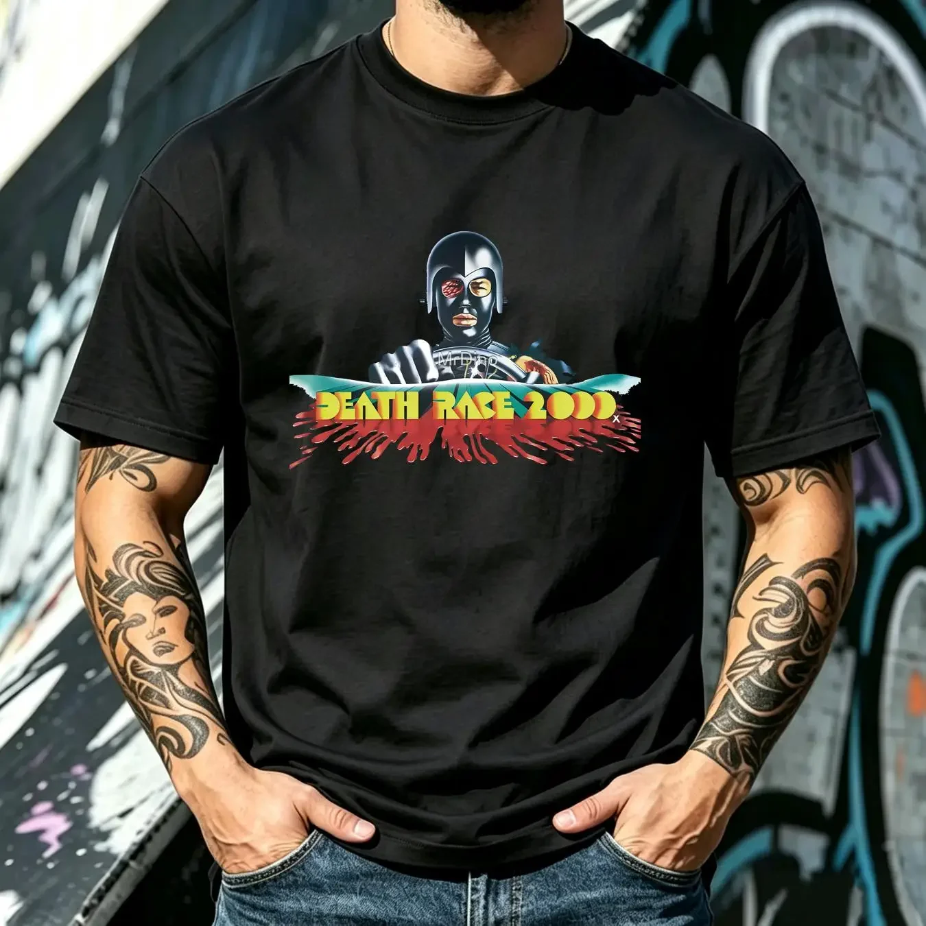 washed T Shirt Death Race 2000 516 Retro Movie White long or short sleeves vintage Washed graphic Slightly homme streetwear