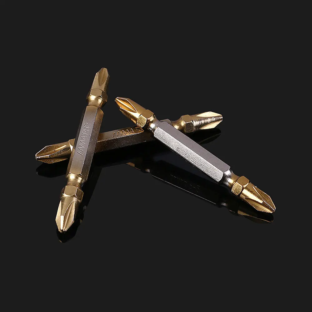 65mm PH2 Magnetic Cross Double-Head Screwdriver Bits Titanium Coated Electric Hex Shank for Drill Bit