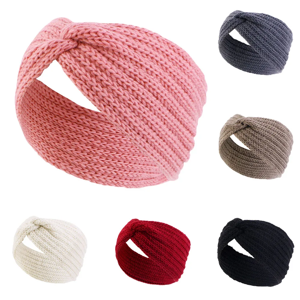 Winter Warm Headband for Women Knot Cross Headbands Wool Knitted Elastic Wide Headband Headwear Girls Hair Band Hair Accessories